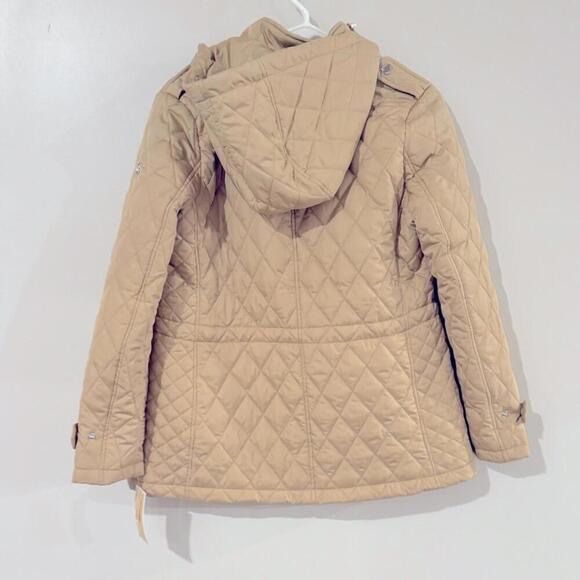 MICHAEL KORS Women Petite Quilted Hooded Anorak Coat Belted Jacket camel… - Picture 4 of 7